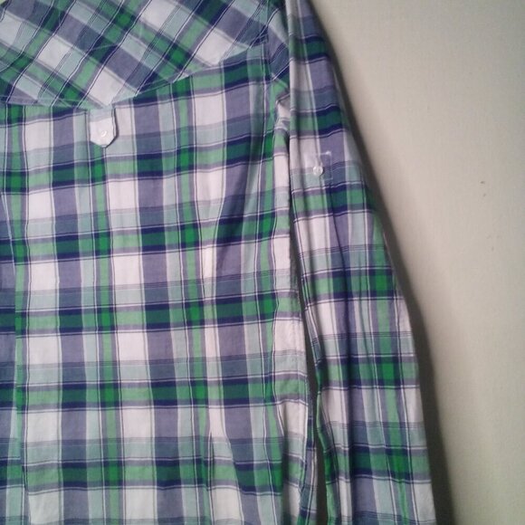 Derek Heart Button Front Shirt Women S Long Sleeve Roll Tab Pockets Plaid Green - Picture 14 of 14
